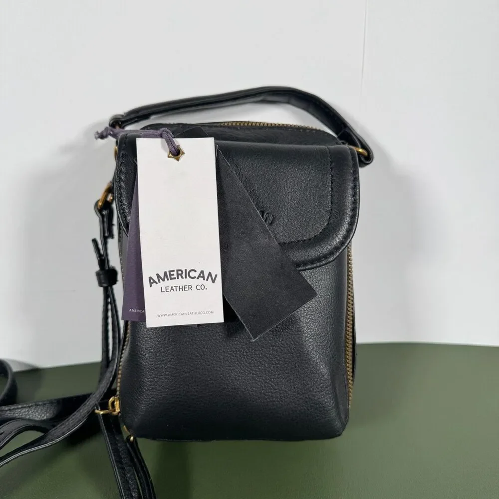 American Leather Co. Tribeca Leather Crossbody Bag w/ Top Handle Black NWT